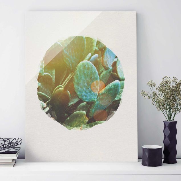 Obraz na szkle - Akwarele - Kaktus z opuncji figowej
