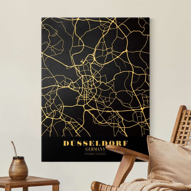 Dekoracja do kuchni Mapa miasta Düsseldorf - Klasyczna czerń