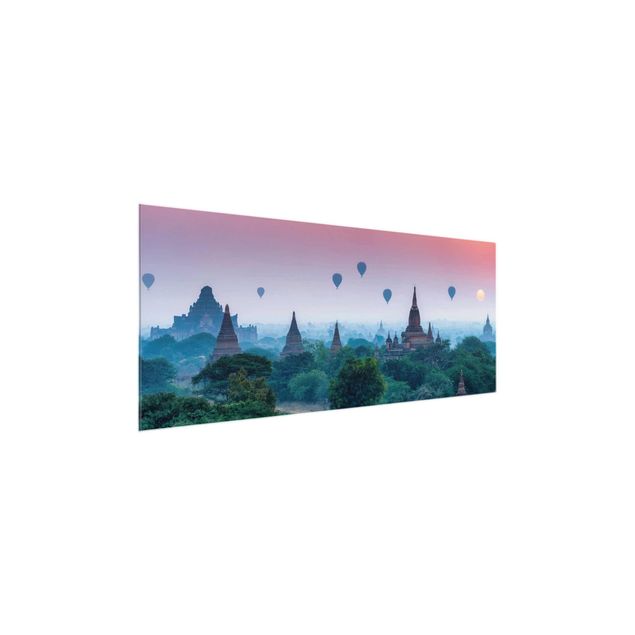 Obrazy na szkle panorama Balony na ogrzane powietrze nad kompleksem świątynnym