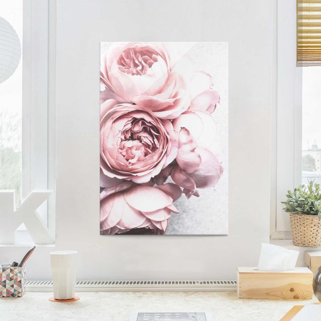 Obrazy na szkle róże Kwiaty różowej piwonii Shabby Pastel