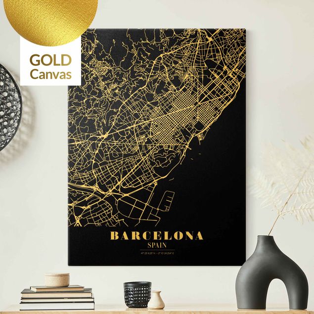 Obrazy nowoczesne Mapa miasta Barcelona - Klasyczna czerń