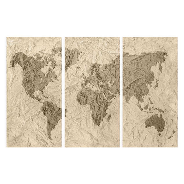 Obrazy na płótnie góra Papierowa mapa świata beżowo-brązowa