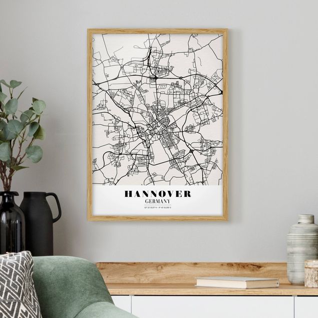 Obrazy w ramie do korytarzu Mapa miasta Hanower - Klasyczna