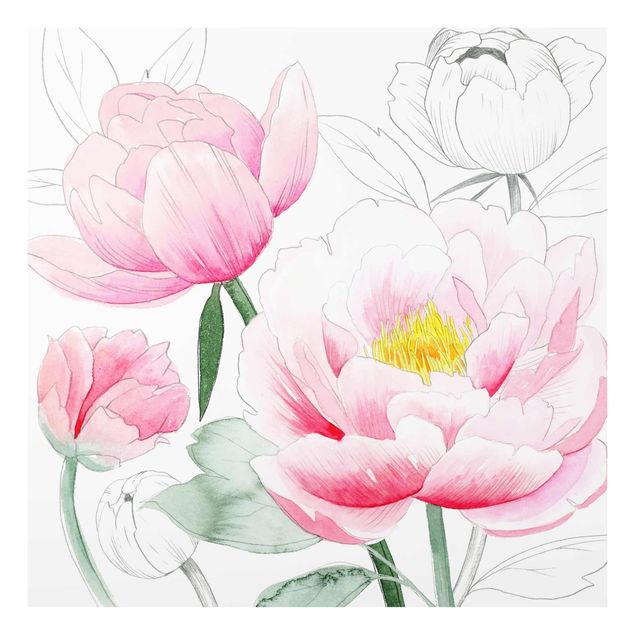 Obraz różowy Rysowanie różowych peonii I