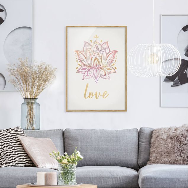 Obrazy w ramie do łazienki Lotus Ilustracja Miłość złoty różowy