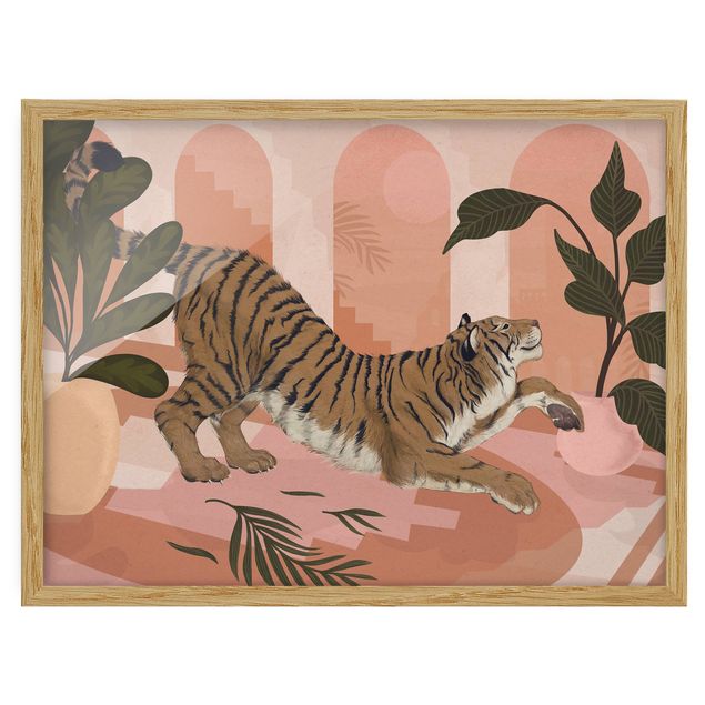 Obrazy w ramie do kuchni Ilustracja tygrysa w pastelowym różowym malarstwie