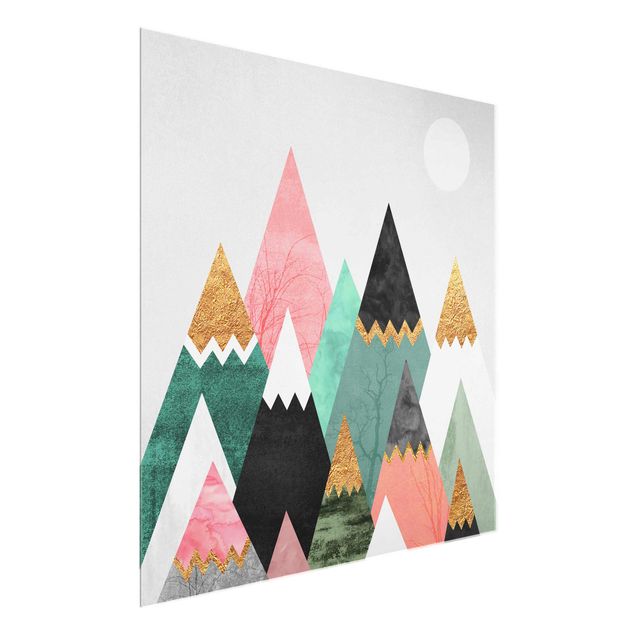 Obrazy na szkle artyści Góry trójkątne ze złotymi iglicami