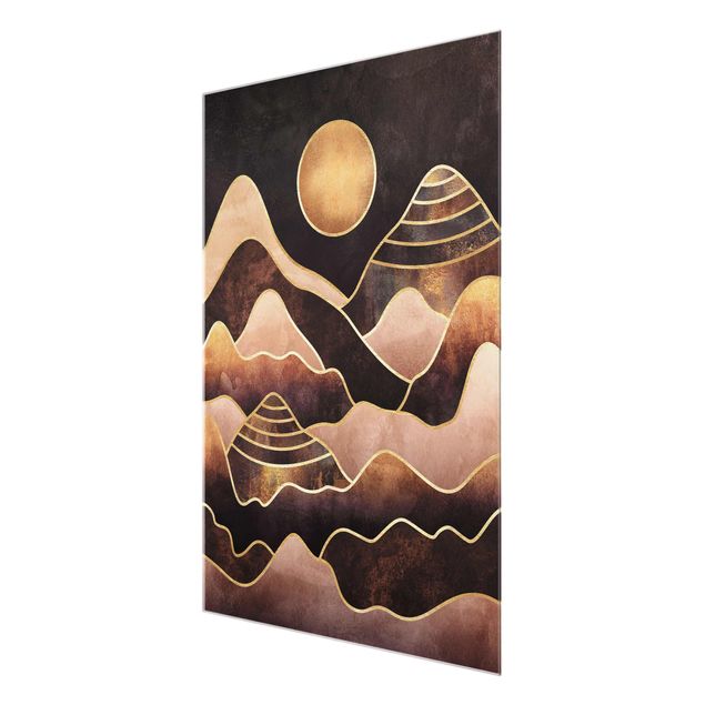 Obrazy na szkle abstrakcja Złote słońce abstrakcyjne góry