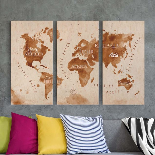 Obrazy do salonu Mapa świata akwarela beżowo-brązowa