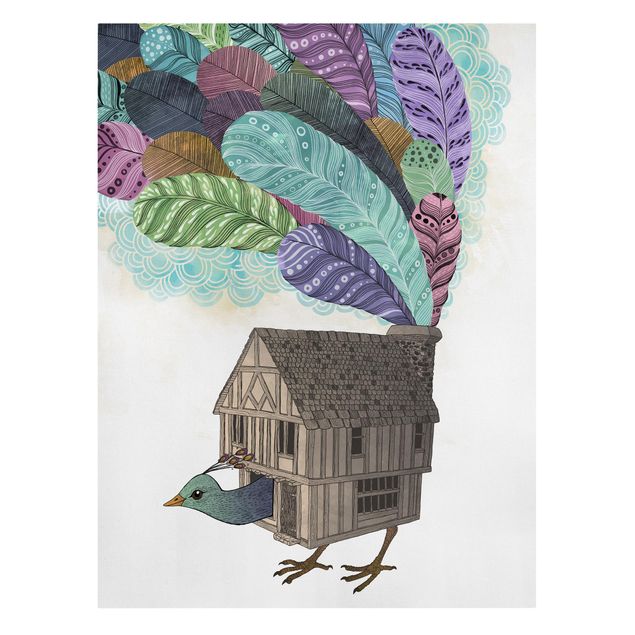 Obrazy zwierzęta Ilustracja domku dla ptaków z piórami