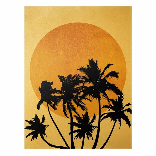 Obrazy na płótnie zachód słońca Palmy na tle złotego słońca