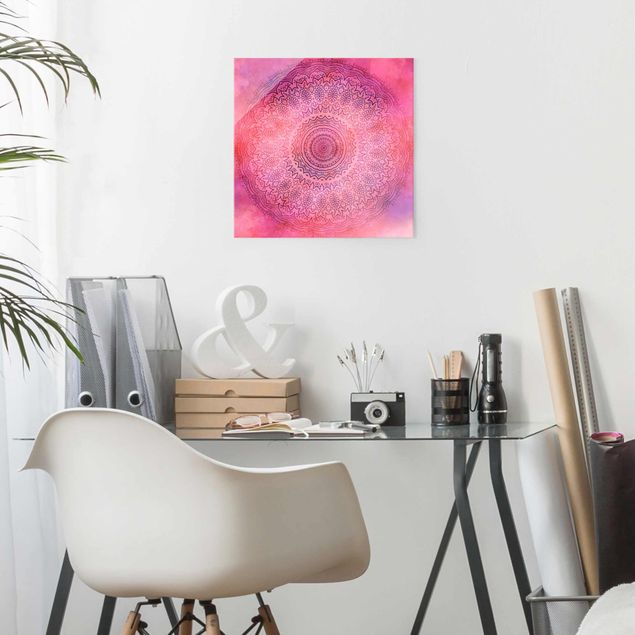 Obrazy do salonu Akwarela Mandala różowo-fioletowa
