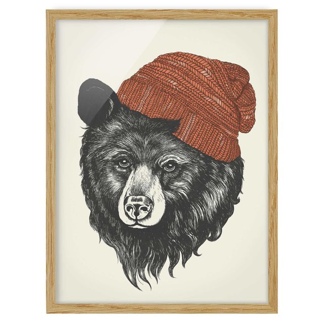 Obrazy w ramie do łazienki Ilustracja Niedźwiedź z czerwoną czapką Rysunek