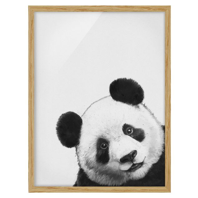 Obrazy w ramie do łazienki Ilustracja Panda Czarno Biała Malarstwo