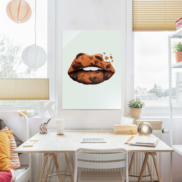 Obrazy na szkle portret Usta z herbatnikiem