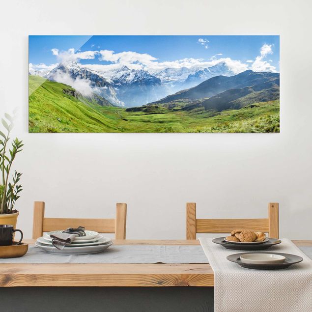 Obrazy na szkle architektura i horyzont Szwajcarska panorama alpejska