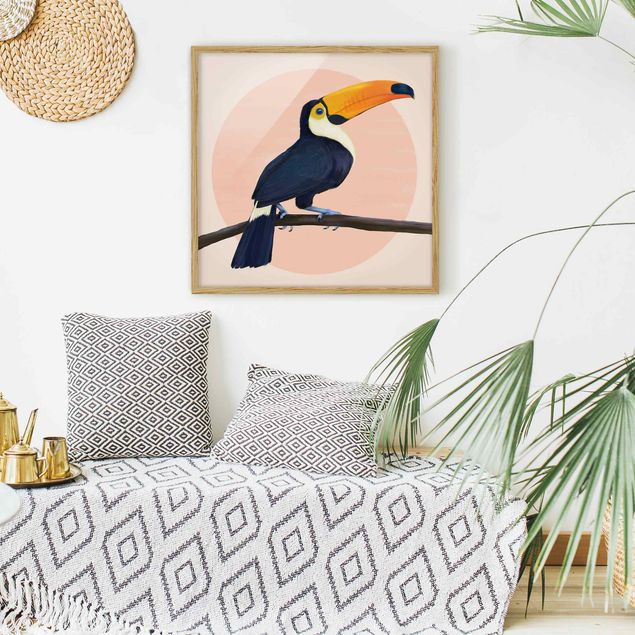 Obrazy w ramie do korytarzu Ilustracja ptak tukan malarstwo pastelowe