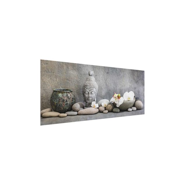 Obrazy na szkle duchowość Budda Zen z białymi orchideami
