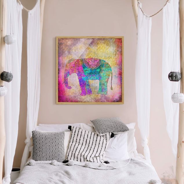 Obrazy w ramie do korytarzu Kolorowy kolaż - Słoń indyjski