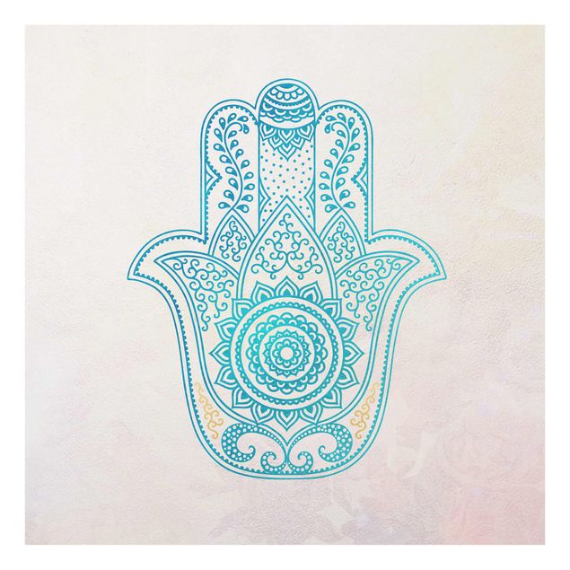 Obrazy duchowość Hamsa Ręczna ilustracja Mandala złoty niebieski
