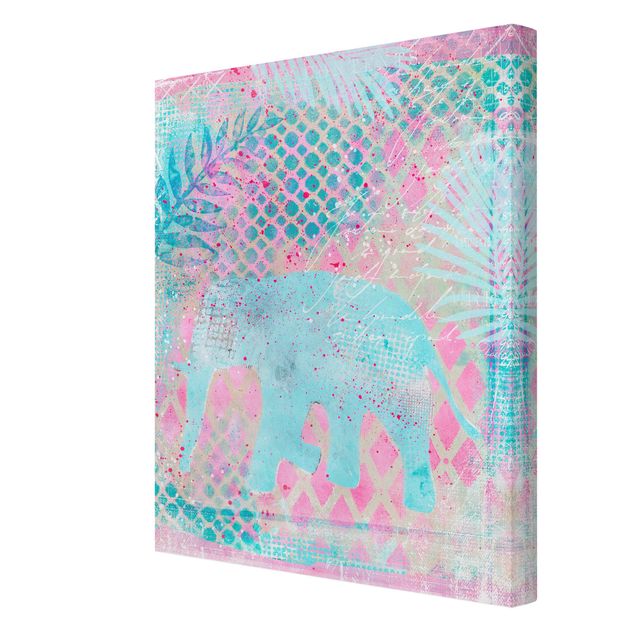 Obrazy słoń Kolorowy kolaż - słoń w kolorze niebieskim i różowym