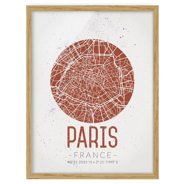 Obrazy w ramie do łazienki Mapa miasta Paryż - Retro