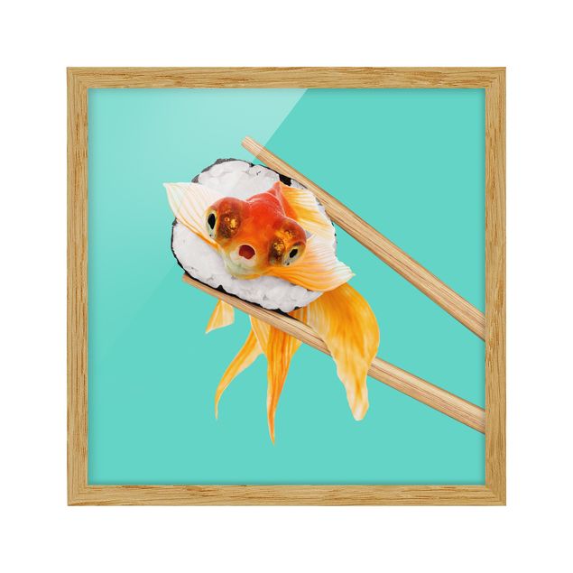 Obrazy w ramie do kuchni Sushi z złotą rybką
