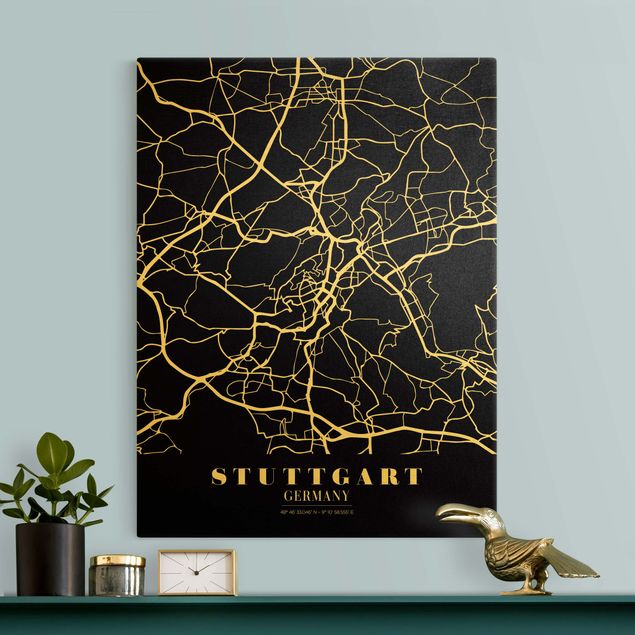 Obrazy z napisami Mapa miasta Stuttgart - Klasyczna czerń
