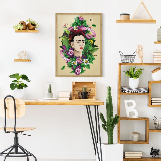 Obrazy w ramie do korytarzu Frida Kahlo - Frida, małpa i papuga