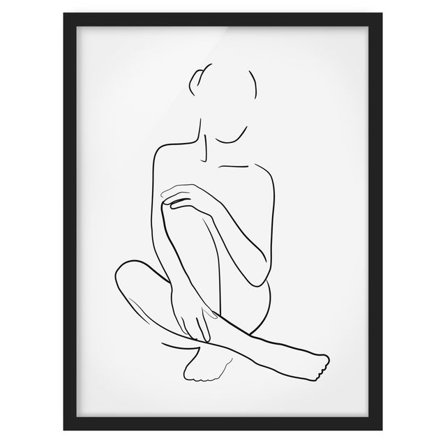 Obrazy w ramie do łazienki Line Art Kobieta siedzi czarno-biały