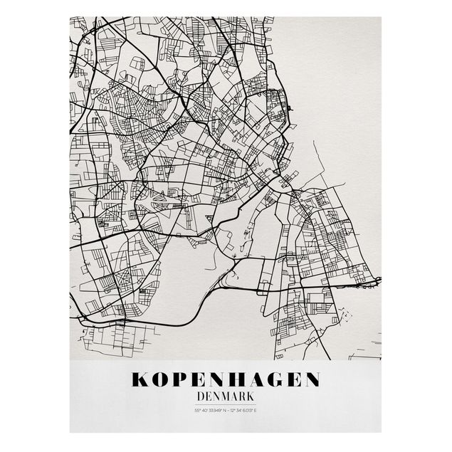 Czarno białe obrazy City Map Copenhagen - Klasyczna