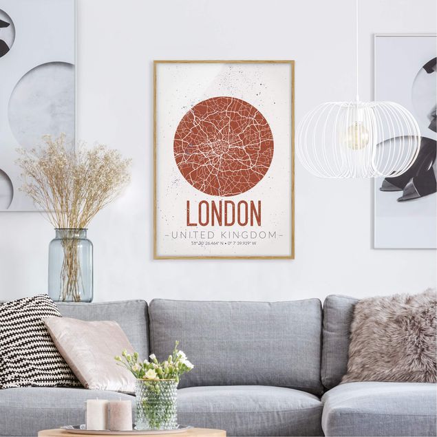 Obrazy w ramie do korytarzu Mapa miasta Londyn - Retro