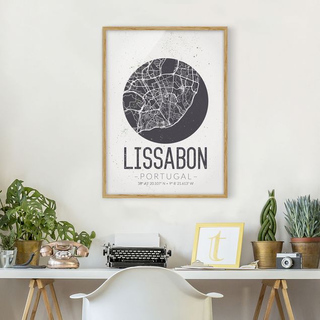 Obrazy w ramie do łazienki Mapa miasta Lizbona - Retro