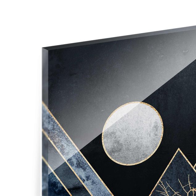 Obrazy abstrakcja Złoty księżyc abstrakcyjne czarne góry