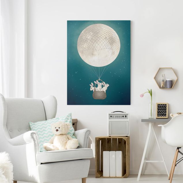 Dekoracja do kuchni Ilustracja królik Księżyc Balon na ogrzane powietrze Gwieździste niebo