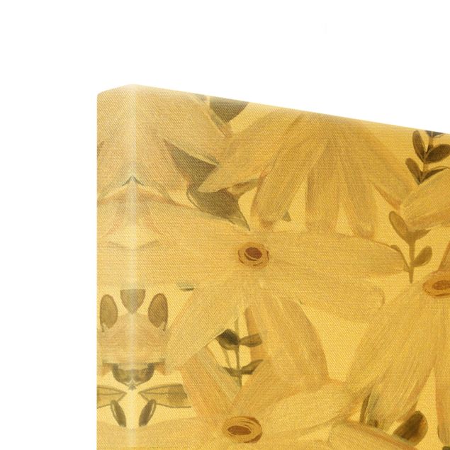 Złoty obraz na płótnie - Daisy Field Białe złoto
