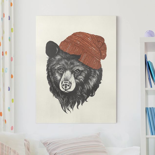 Artystyczne obrazy Ilustracja Niedźwiedź z czerwoną czapką Rysunek