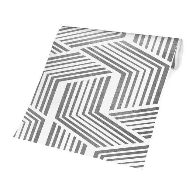 Tapety 3D wzór z paskami w kolorze srebrnym