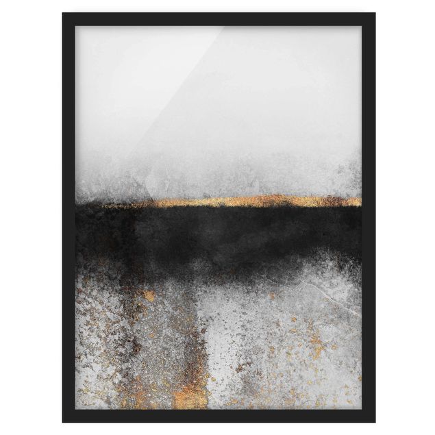 Obrazy w ramie do łazienki Abstrakcja Złoty horyzont czarno-biały