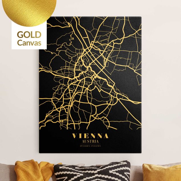 Obrazy do salonu nowoczesne Mapa miasta Vienna - Klasyczna Black