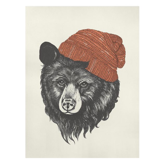 Obrazy nowoczesny Ilustracja Niedźwiedź z czerwoną czapką Rysunek