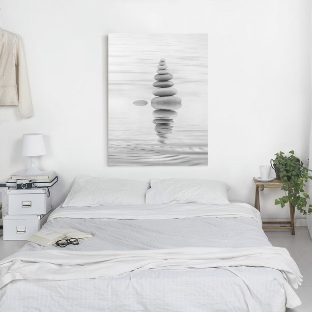 Obrazy nowoczesne Kamienna wieża w wodzie, czarno-biała
