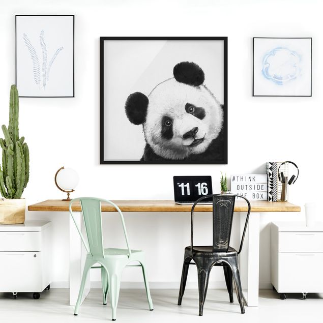 Obrazy w ramie do korytarzu Ilustracja Panda Czarno Biała Malarstwo