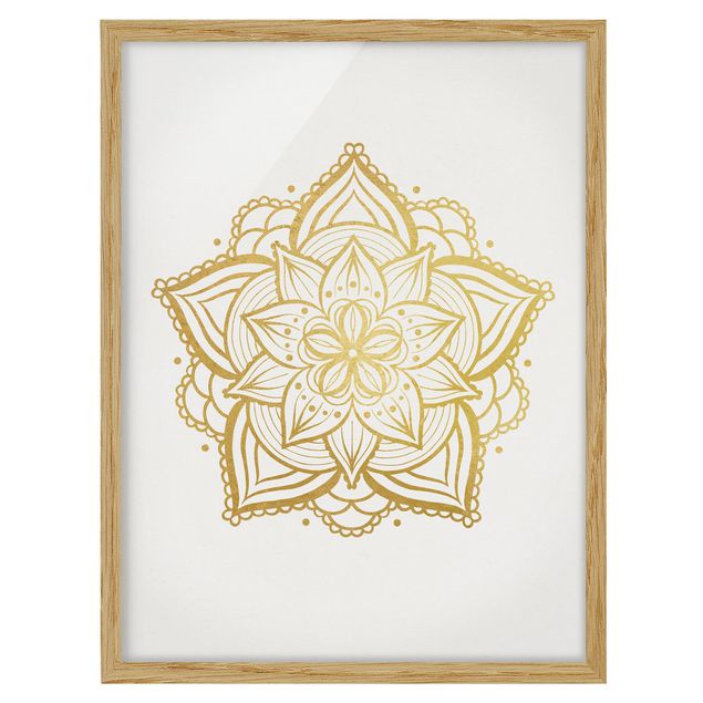Obrazy w ramie do kuchni Mandala Flower Illustration białe złoto