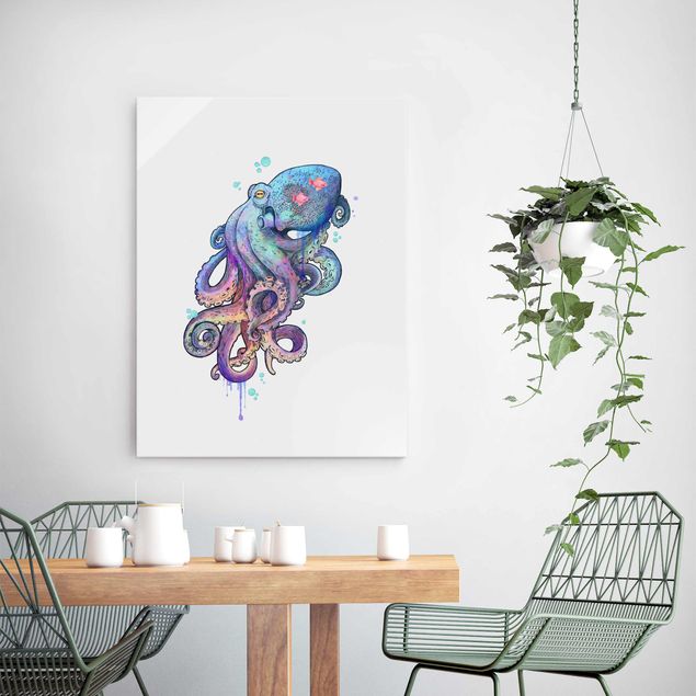 Dekoracja do kuchni Ilustracja Ośmiornica purpurowy turkusowy obraz