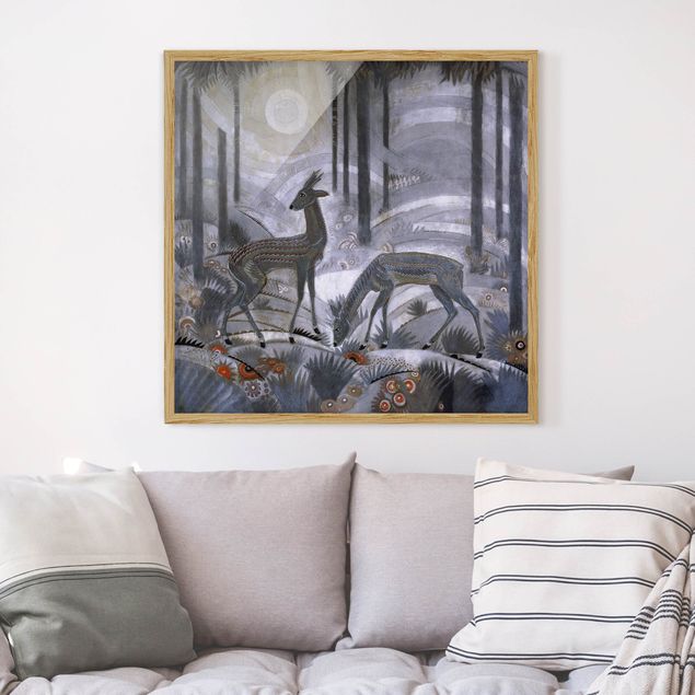 Obrazy w ramie artystyczny Jean Dunand - Dwa jelenie w lesie