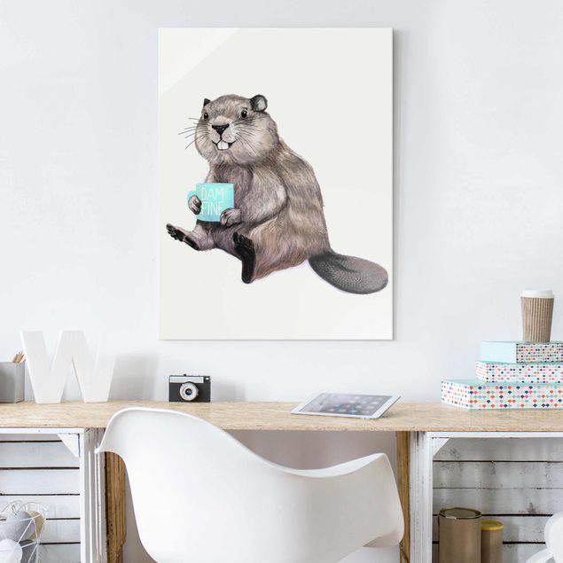 Obrazy kawa Ilustracja przedstawiająca bobra z filiżanką kawy