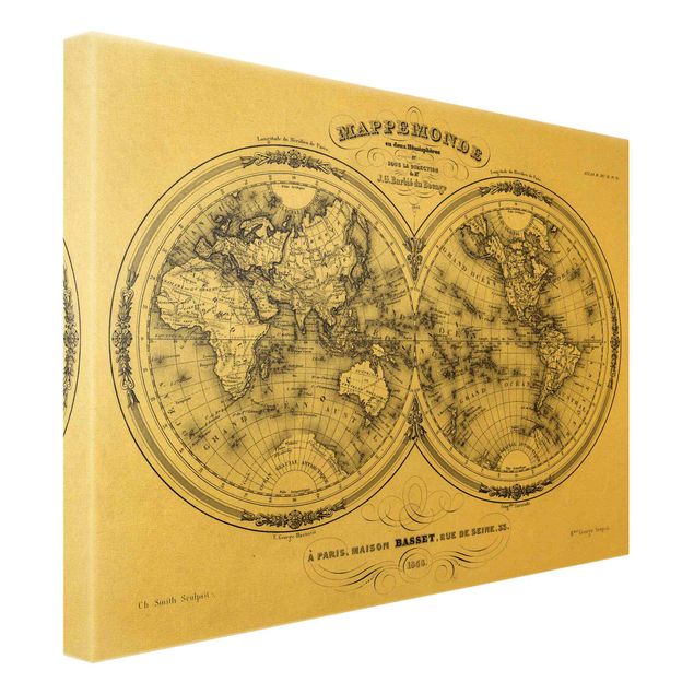 Obraz na płótnie Mapa świata - francuska mapa półkul z 1848 r.