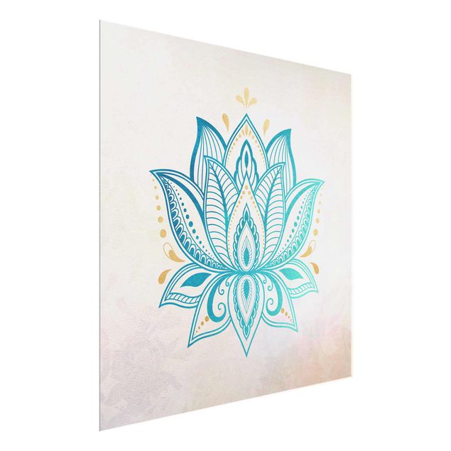 Obrazy do salonu Lotus Ilustracja mandali złoto niebieski