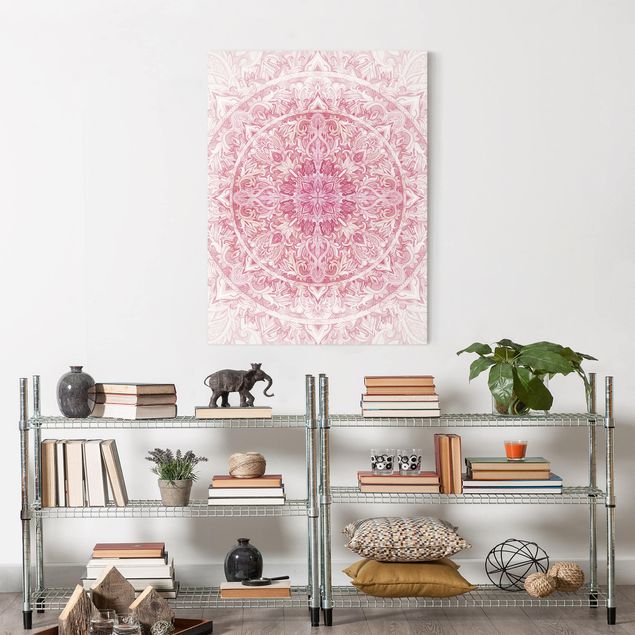 Nowoczesne obrazy do salonu Mandala Akwarelowy ornament słoneczny różowy